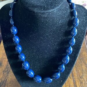 Trifari Retro Navy Blue Oval Knotted 16” Choker Necklace